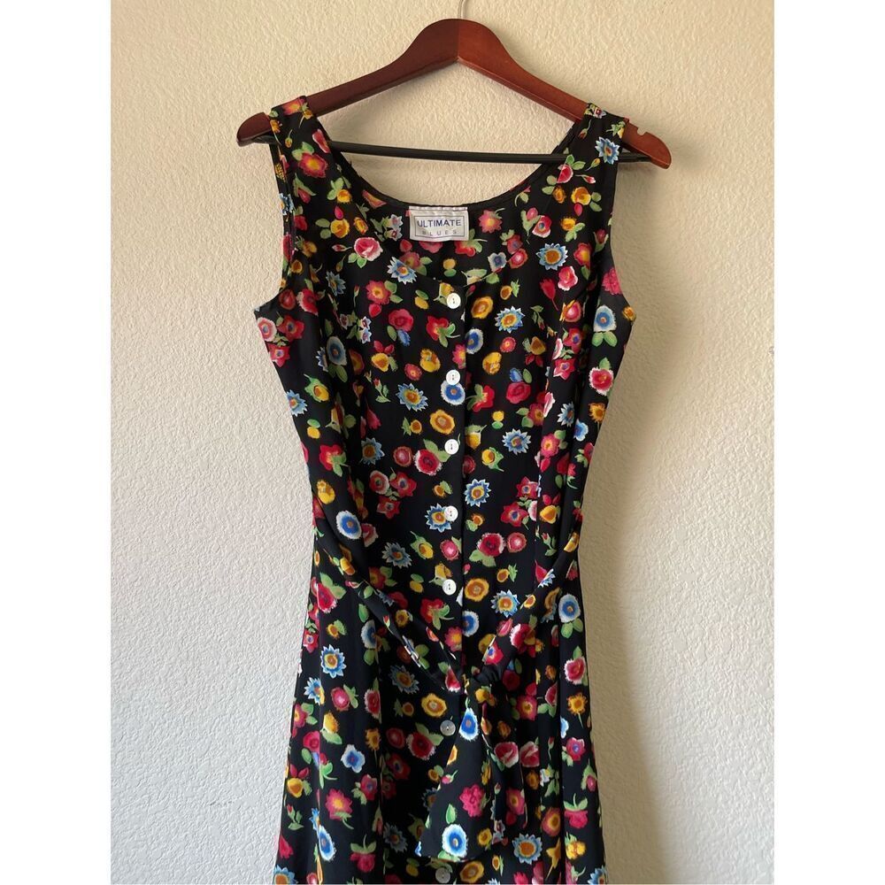 Vintage floral cottagecore bright colorful button front midi dress‎ size medium - Picture 2 of 5